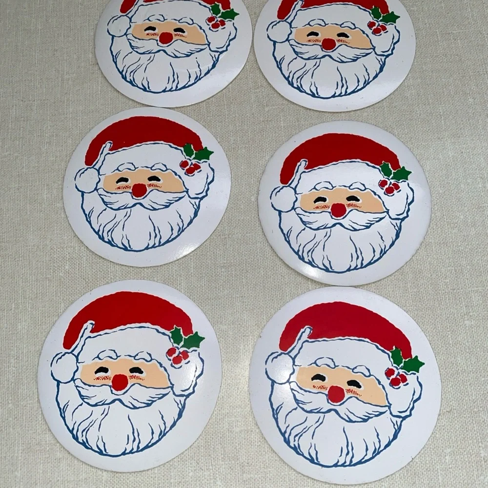 Vintage Vinyl Drink Cocktail Coaster Christmas Santa‎ Claus Set (6)